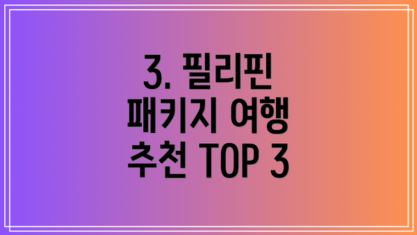 3. 필리핀 패키지 여행 추천 TOP 3