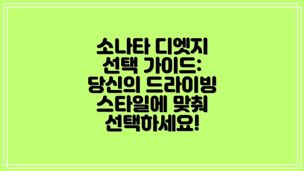 소나타 디엣지 선택 가이드: 당신의 드라이빙 스타일에 맞춰 선택하세요!