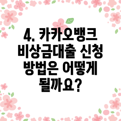 4. 카카오뱅크 비상금대출 신청 방법은 어떻게 될까요?
